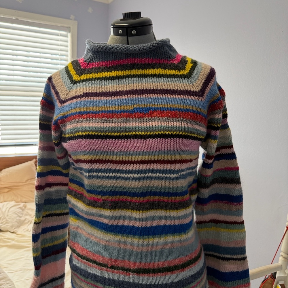 Striped Multicolor Women's Crew Neck Sweater handmade Italy